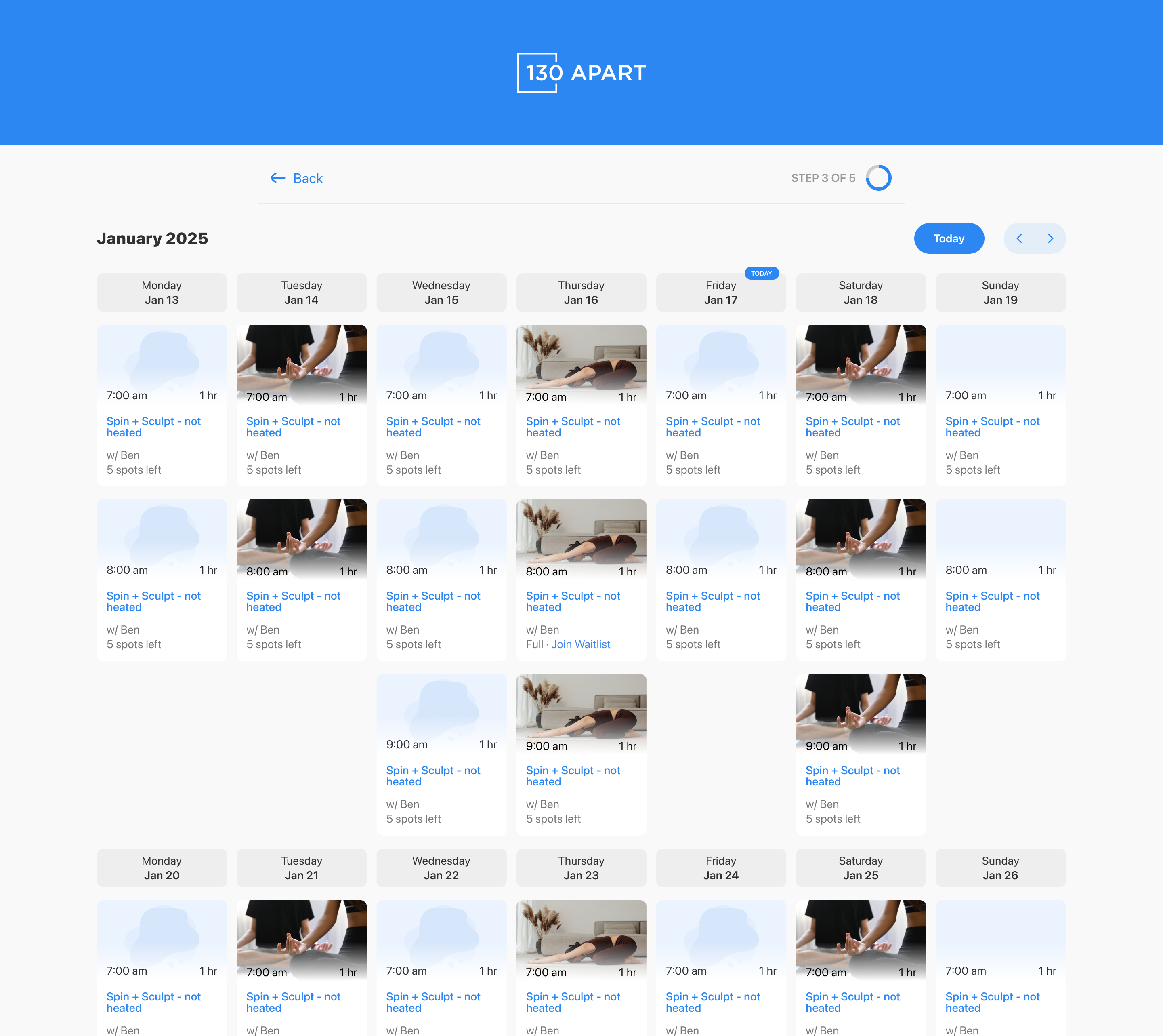 Client view of booking a yoga class in Breely